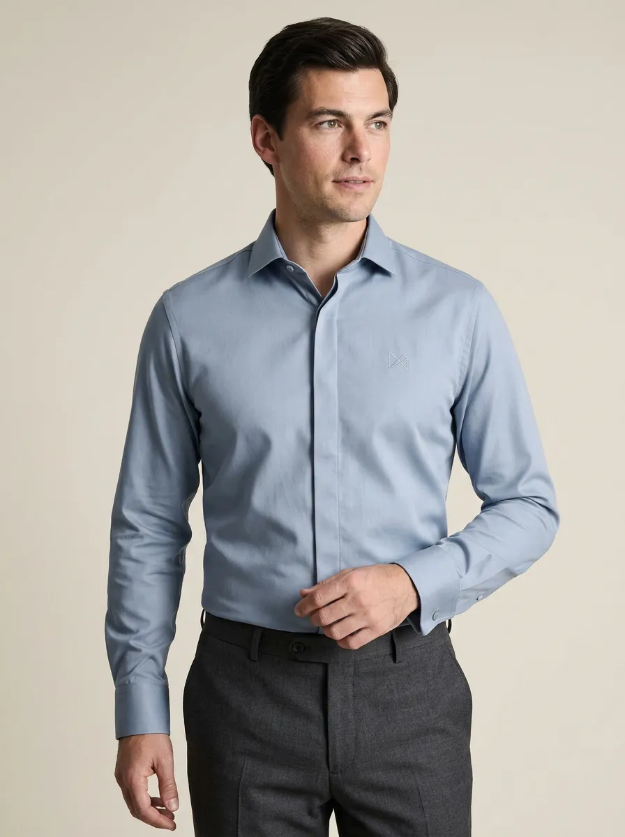 Men's Non-Iron Cotton  Logo Embroidered Dress Shirt