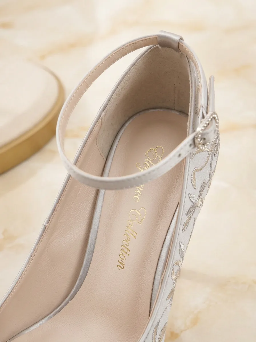 Rhinestone Floral Embroidered Buckle-Strap Women's Formal High Heels