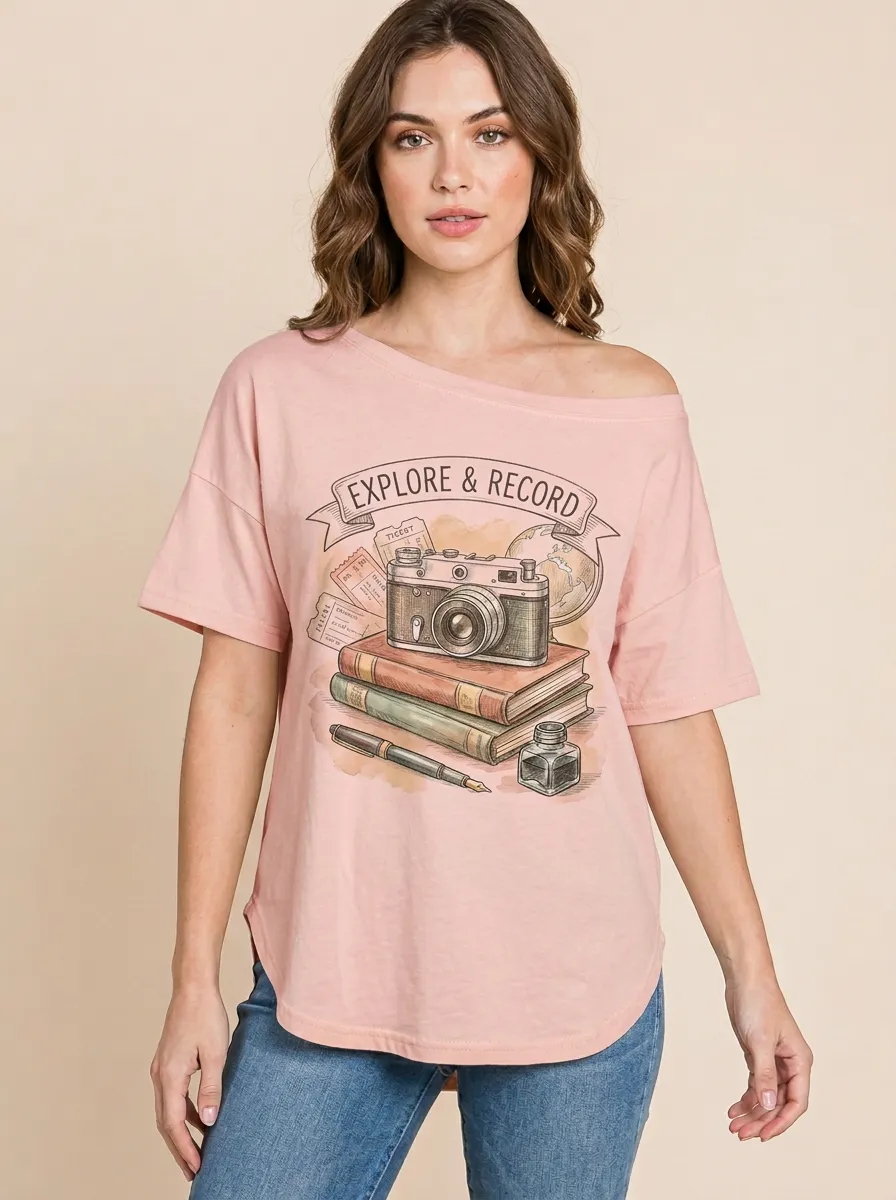 Women's Travel Photography Explore Record Graphic T-Shirt