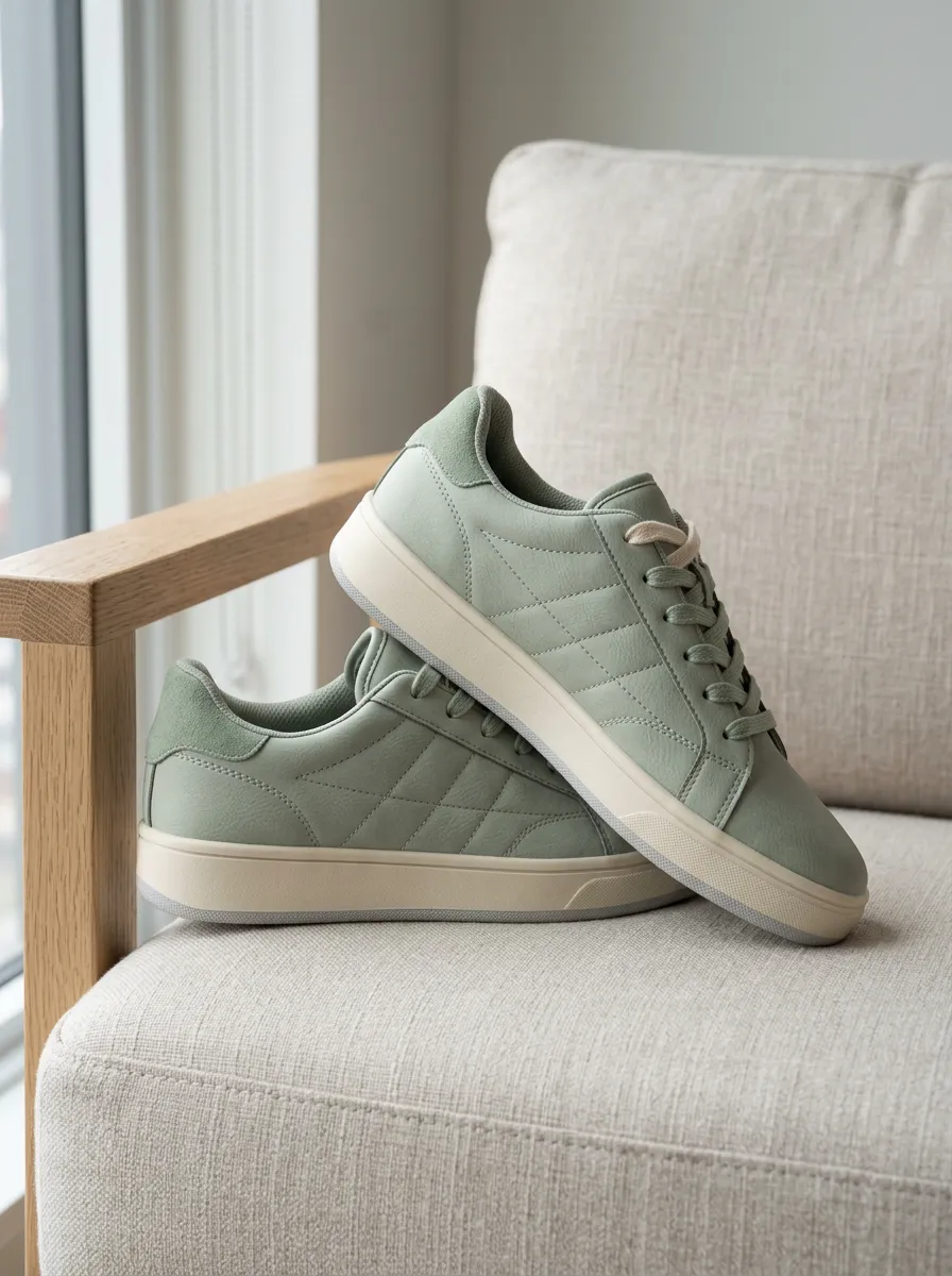 Women's Sage Green Quilted Pattern Printed Sneakers