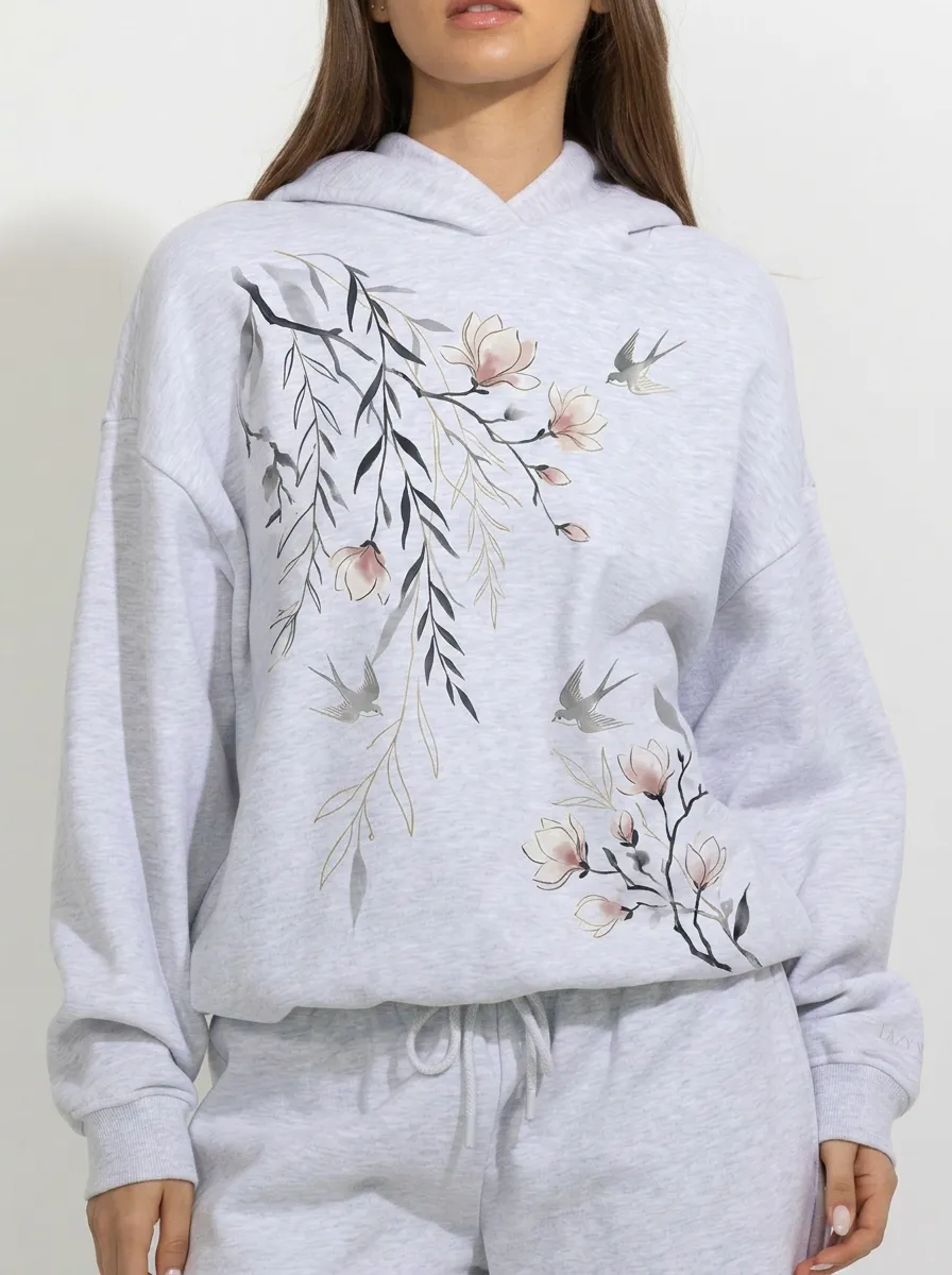 Women's Floral Nature Lover Swallow Bird Printed Hoodie