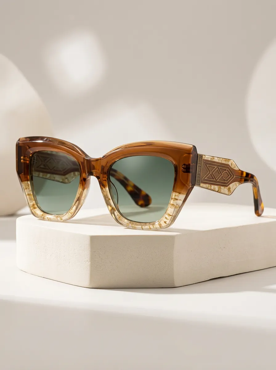 Women's Vintage Tortoiseshell Geometric Pattern Printed Sunglasses