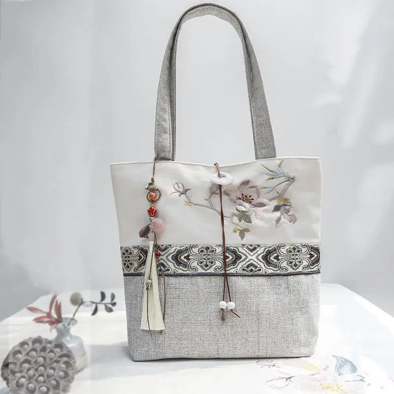 Buddha Stones Magnolia Embroidery Bag