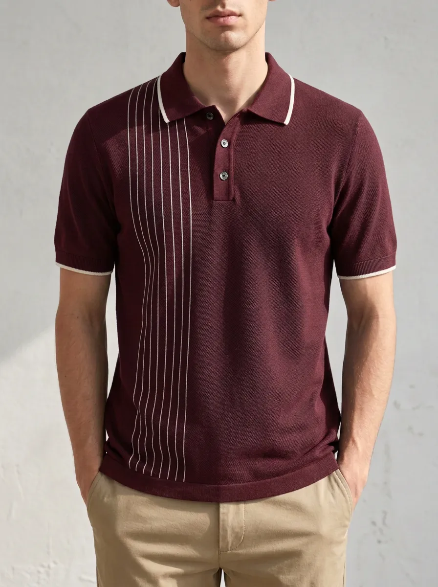Men's Modern Everyday Vertical Stripe Printed Polo Shirt