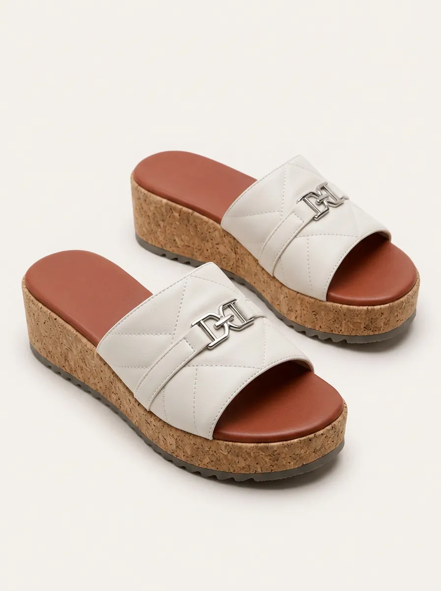 Women's Casual Fashion Quilted Metal Buckle Cork Platform Sandals