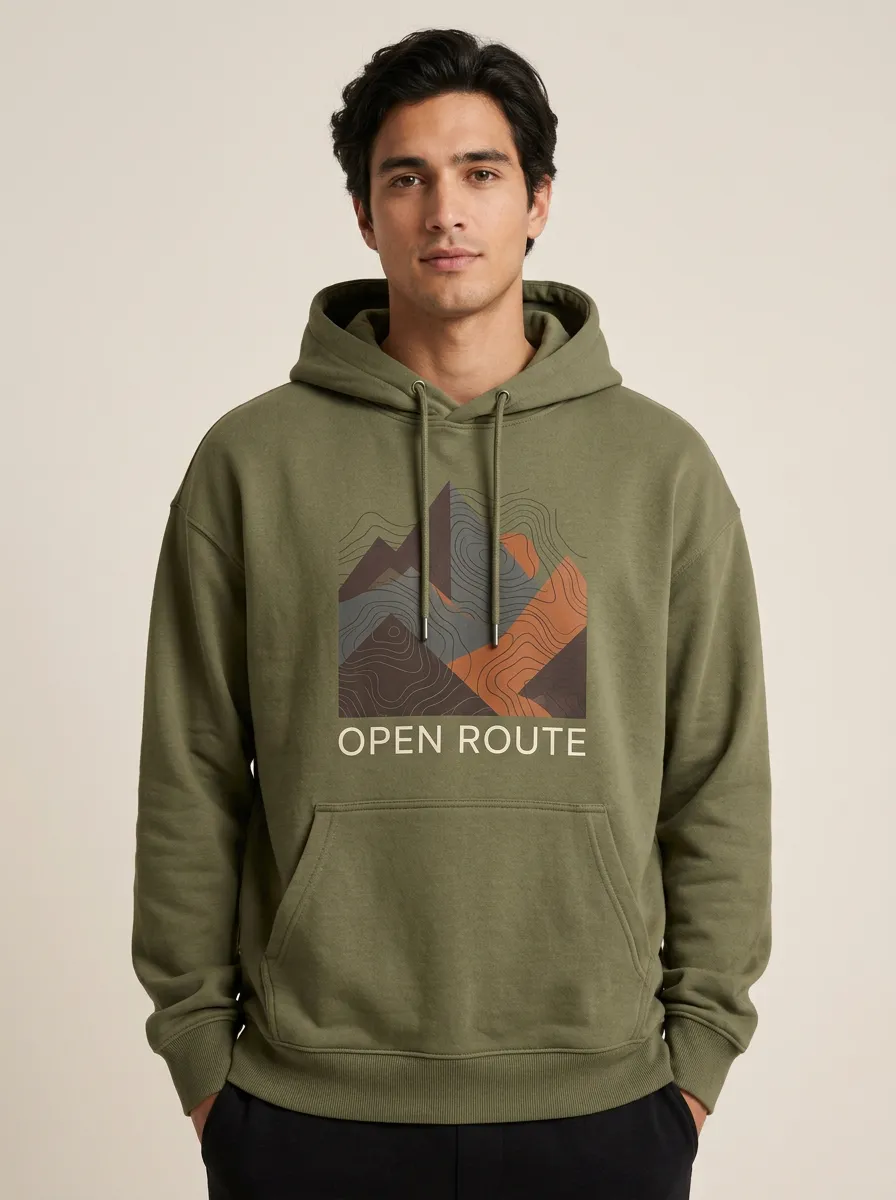 Men's Mountain Landscape Graphic Drawstring Pullover Hoodie
