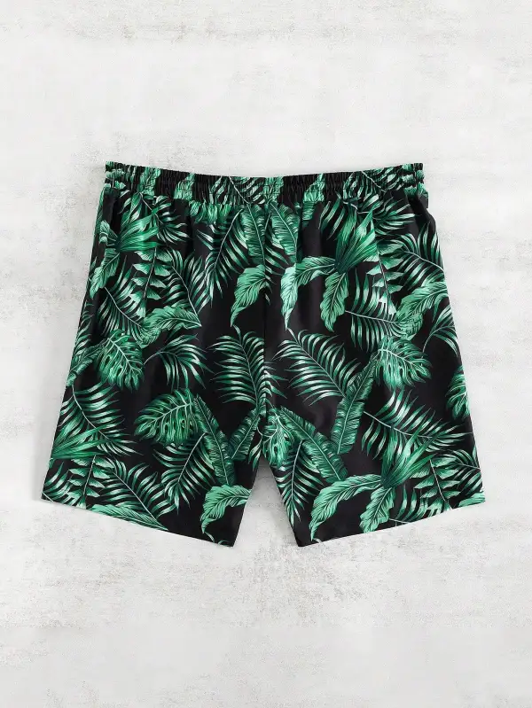Men's Coastal Tropical Print Drawstring Swim Trunks
