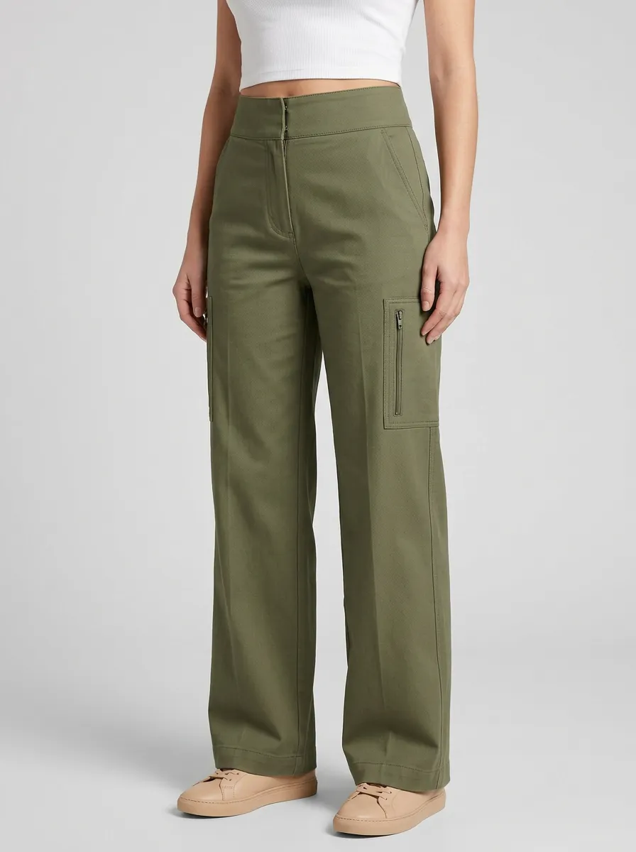 Women's High-Rise Vertical Zip-Pocket Straight-Leg Cargo Pants