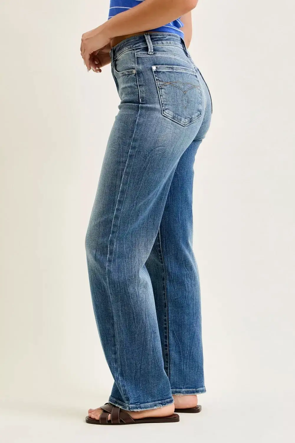 Mid Rise Straight Leg Jeans