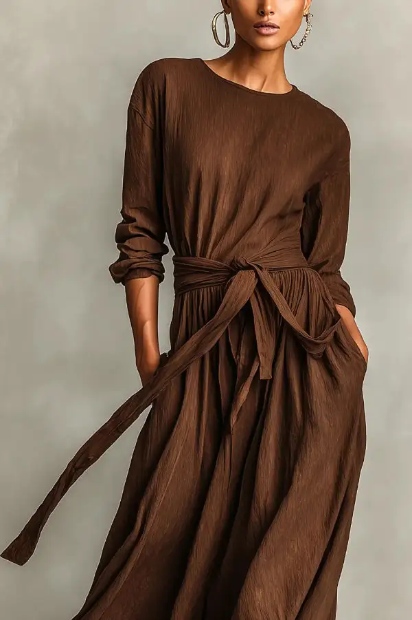 Streamlined Tie Detail Long Sleeve And Flowing Maxi Skirt Set