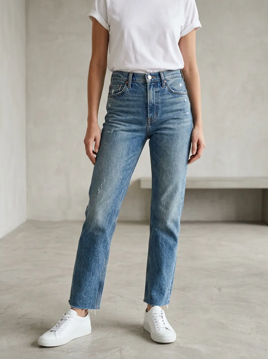High-Rise Distressed Vintage-Wash Women's Straight-Leg Jeans