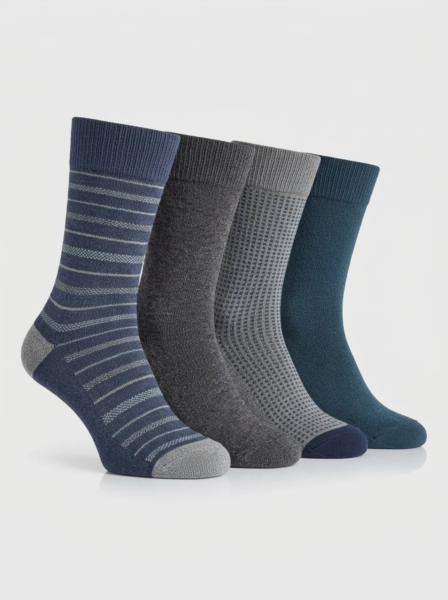 Cross Motif Striped Ribbed Texture Textured Men's Crew Socks Four-Pair Pack