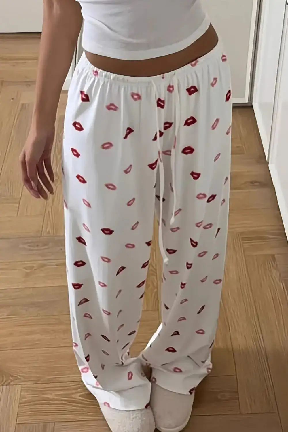 Lips Print Wide Leg Pants