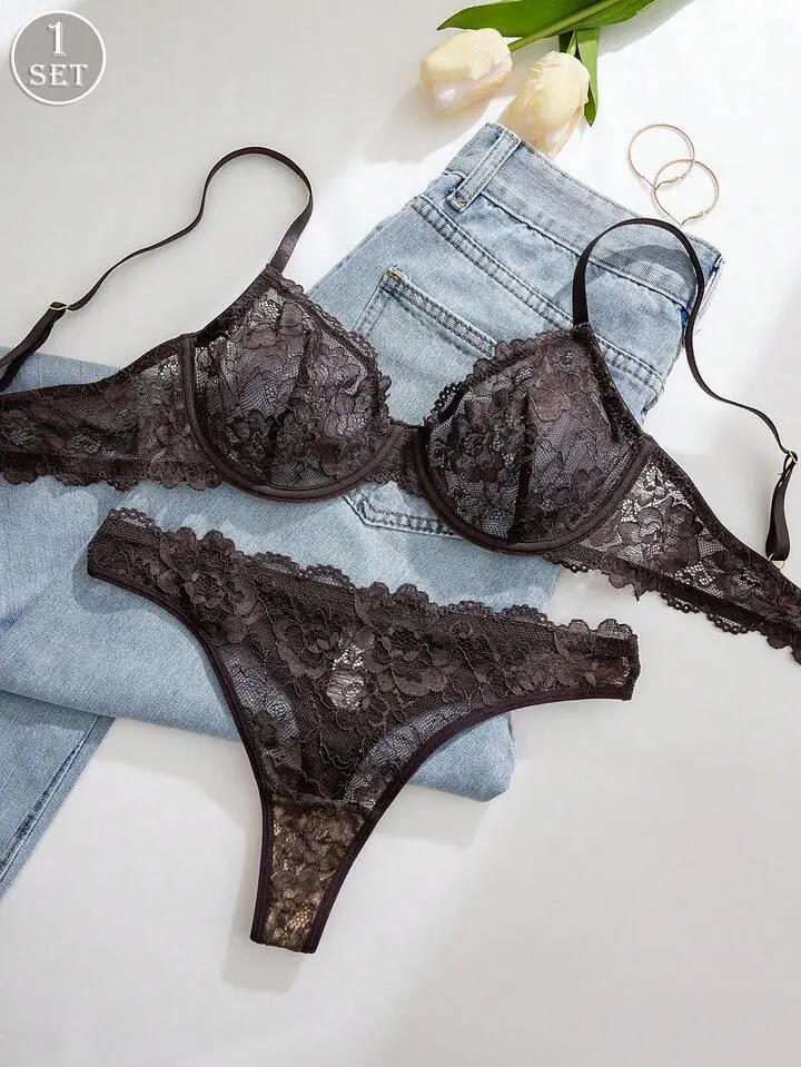 Delicate Lace Sheer Bra And Panty Set