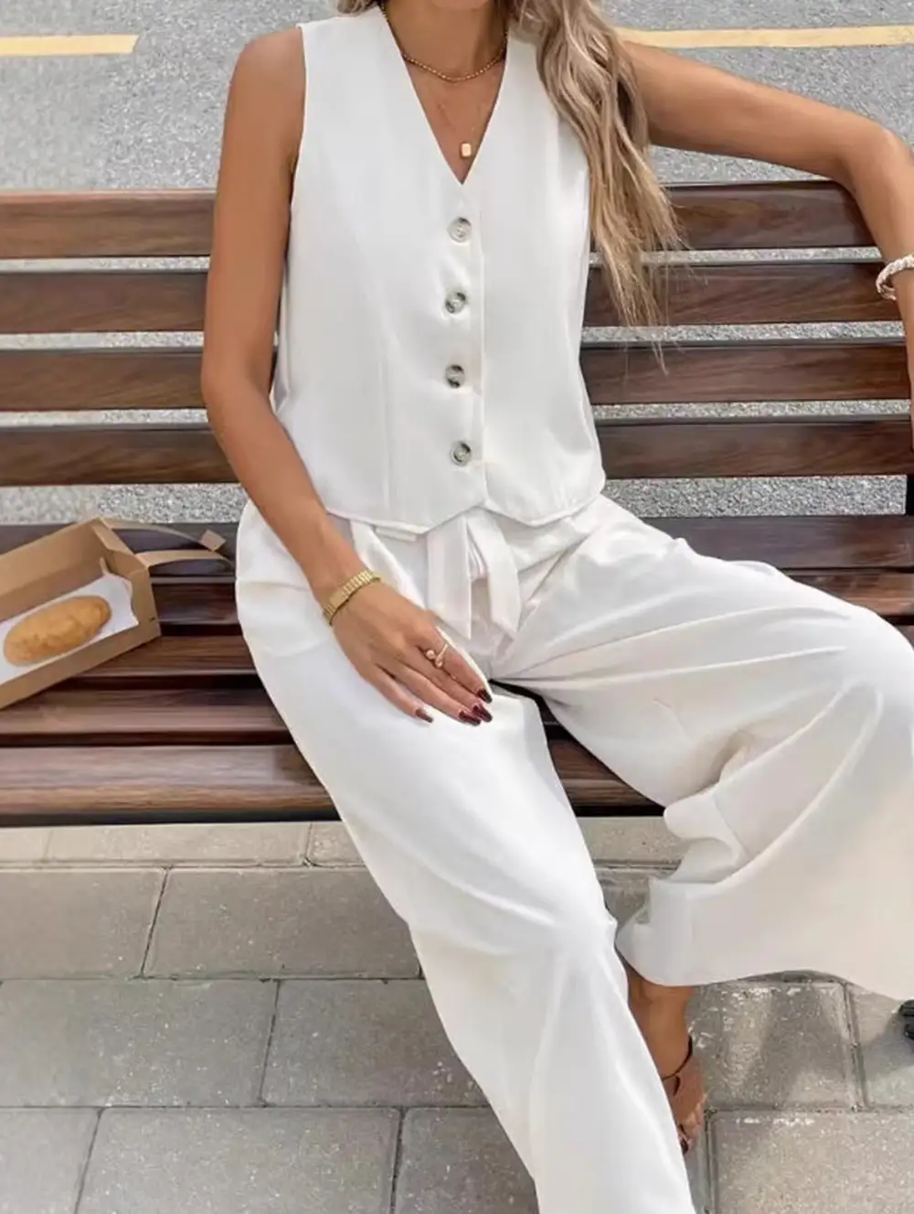 V-Neck Single-Breasted Vest Trousers Set