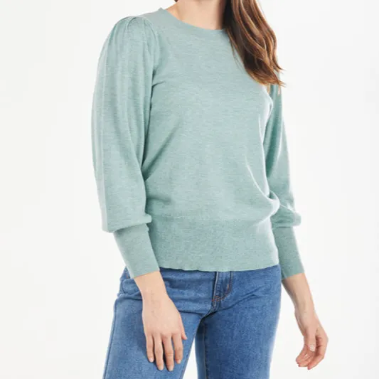 Merino Cashmere Crew Neck Puff Sleeve Pullover