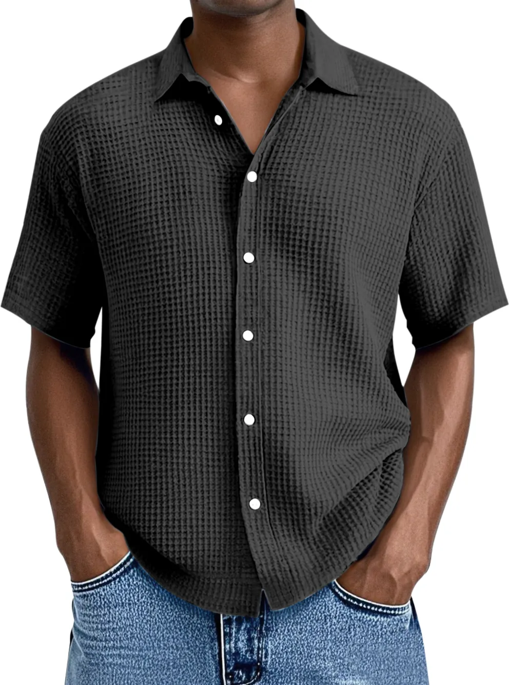 Relaxed Textured Knit Button Front Shirt