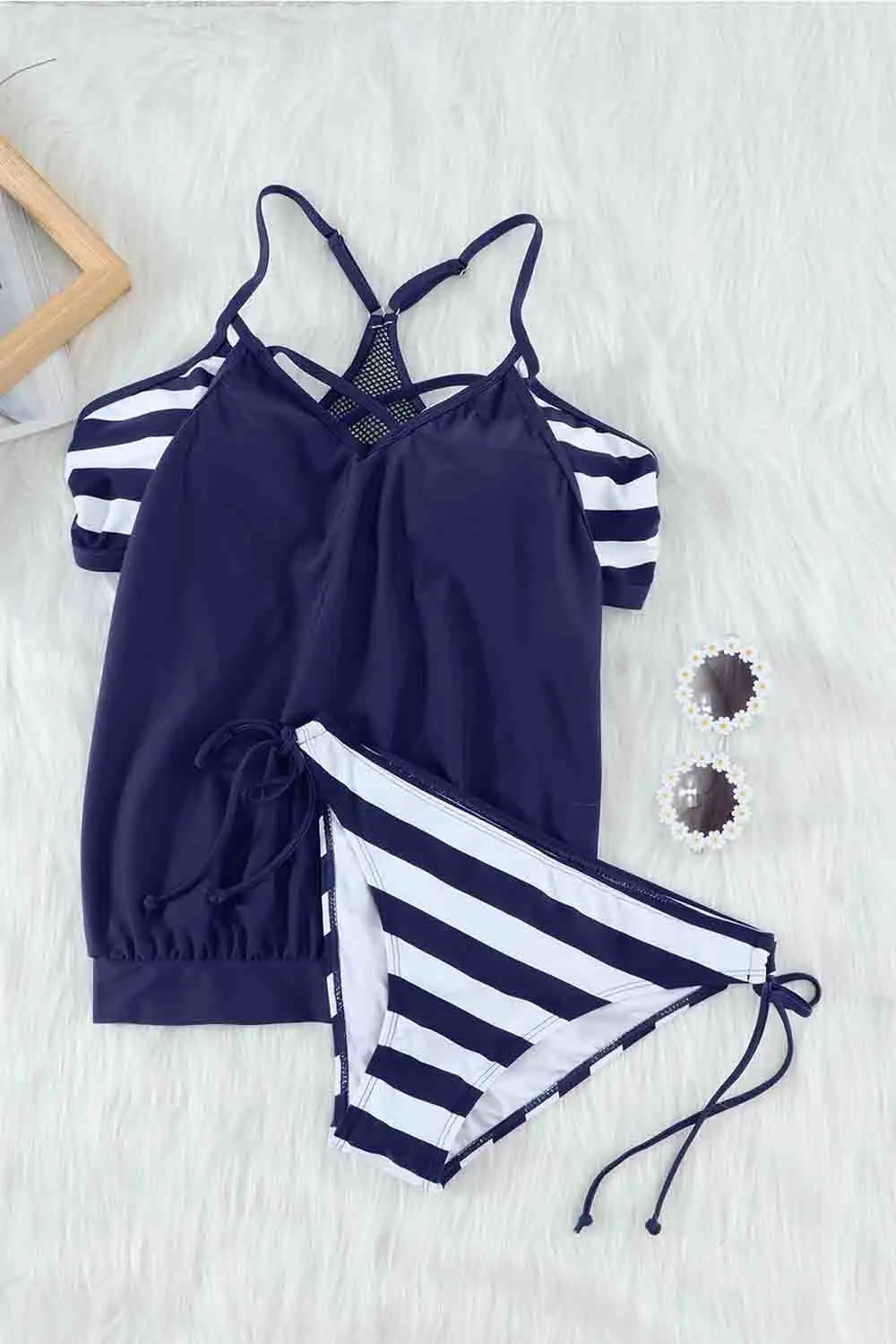 Swimwear Strappy Criss Cross Back Tankini Top with Bikini Bottom Bathing Suits
