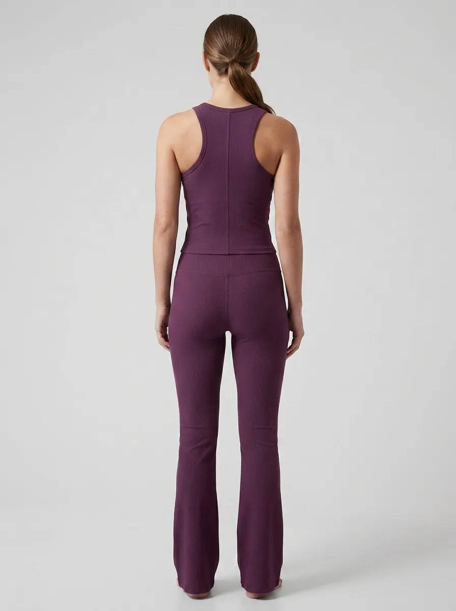 Training Ribbed Women's Tank Top Flare Pants Active Set
