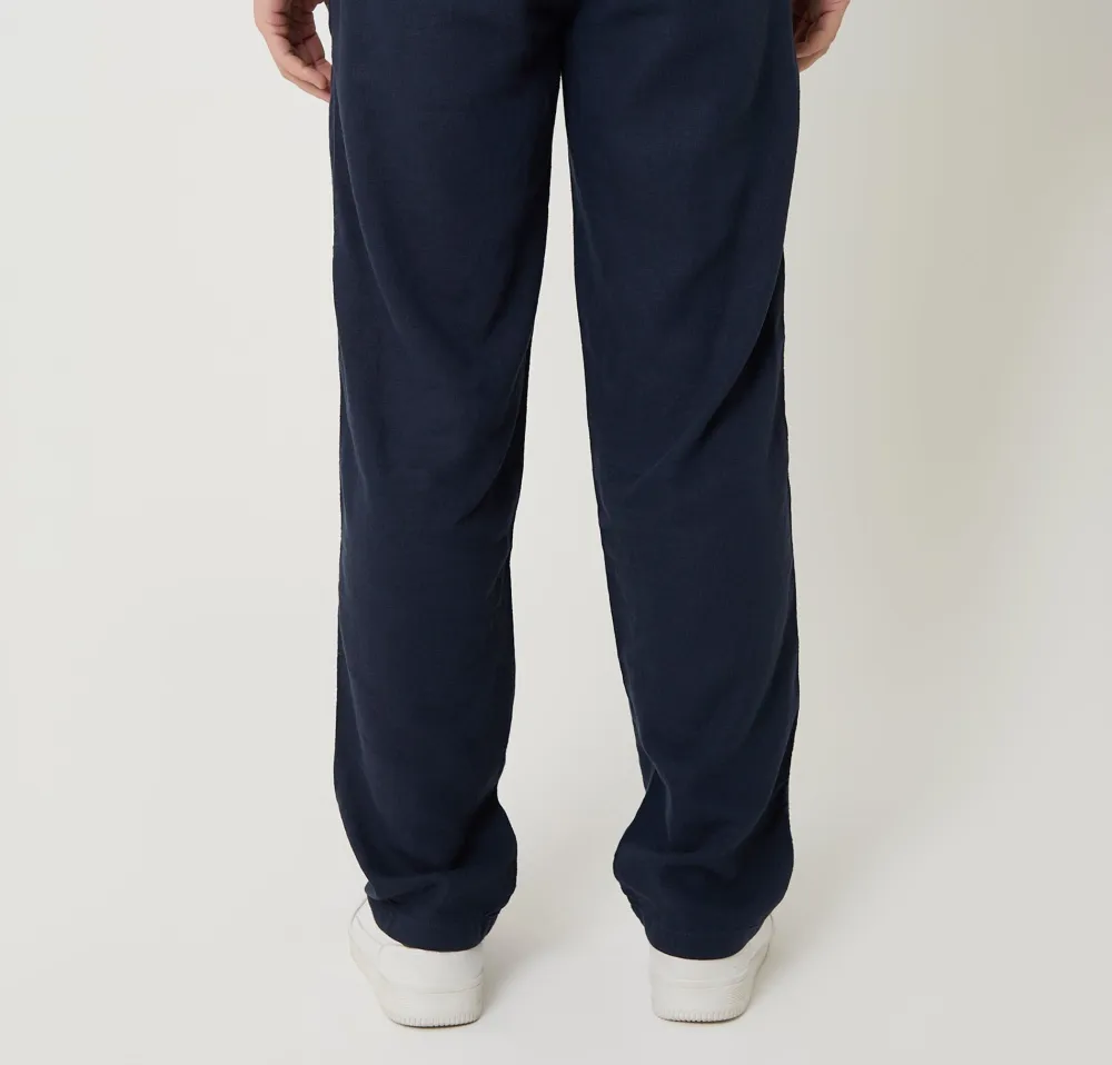 Navy Linen-Blend Drawstring Pants