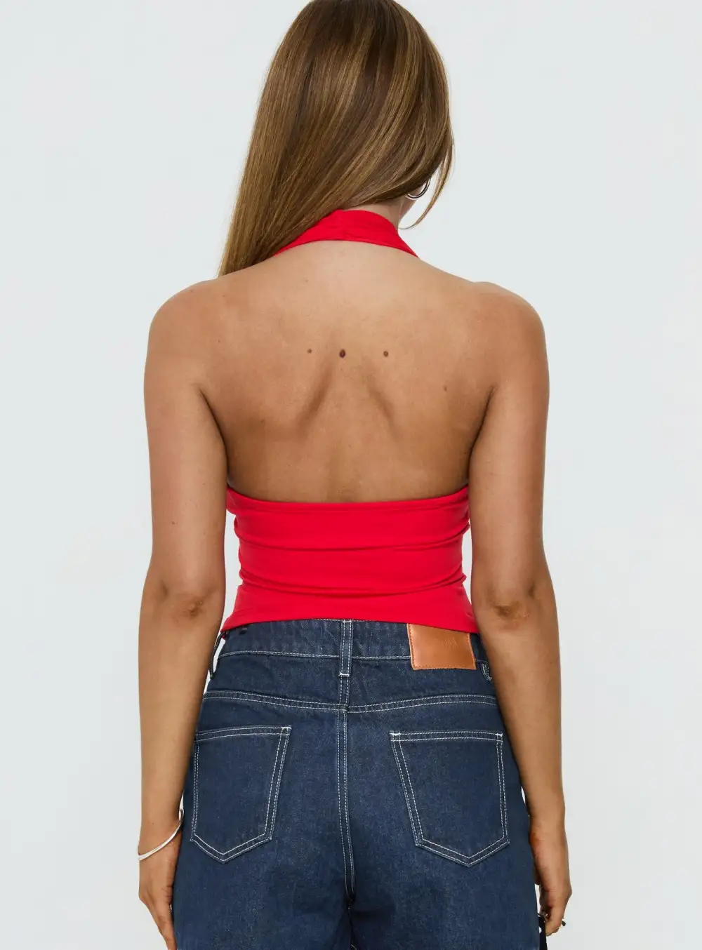 Modern Plunge Neck Low Back Halter Tank Top