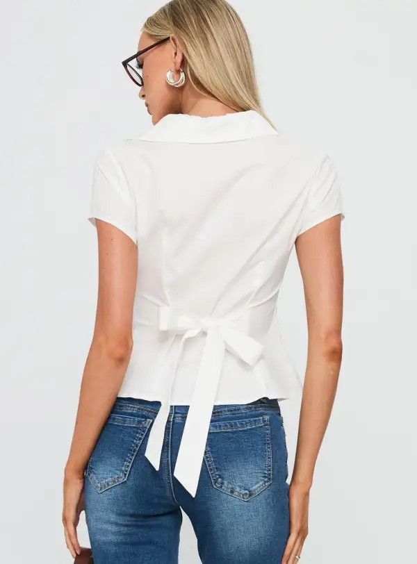 Draped Button Up Collared Blouse