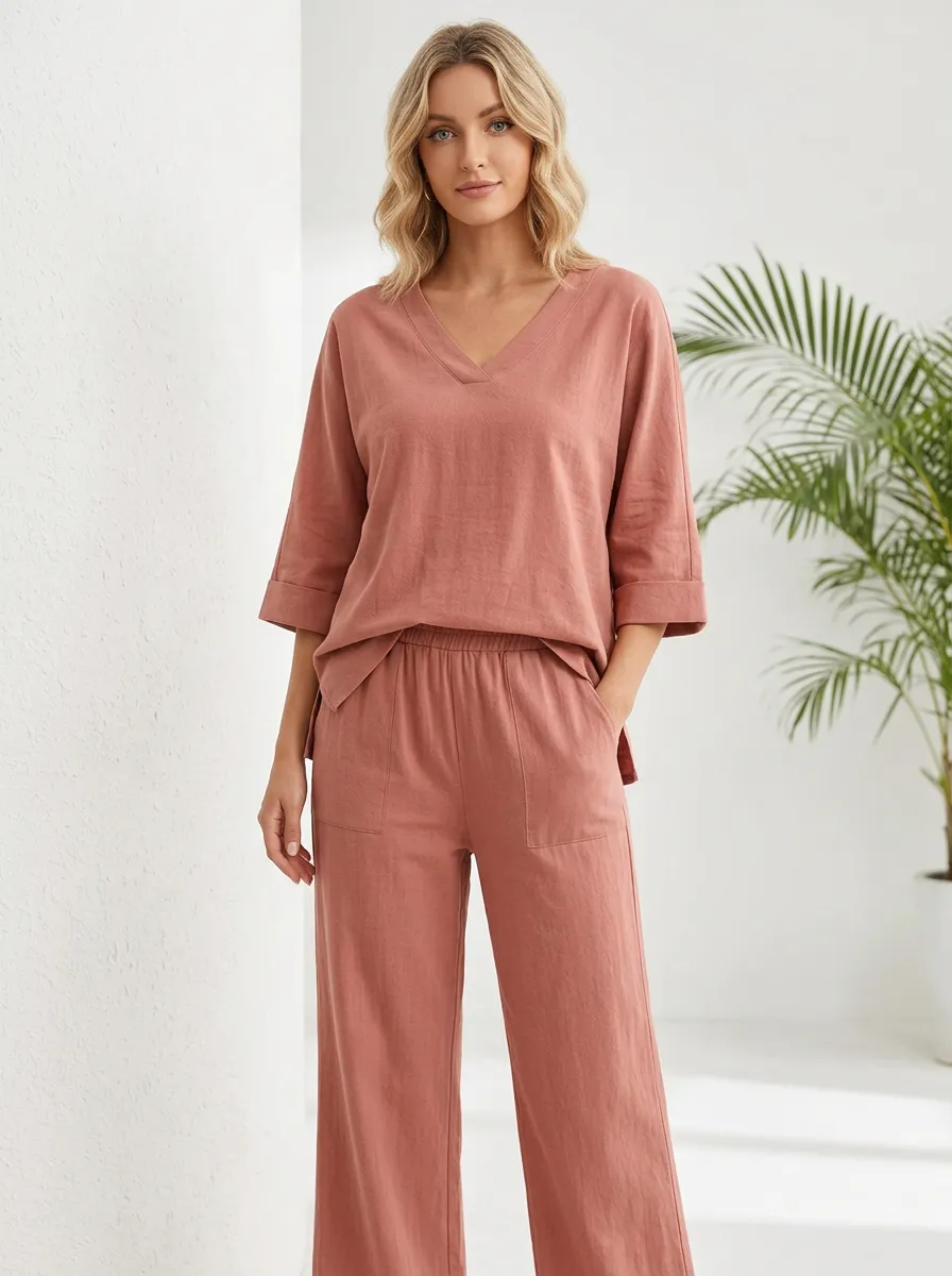 Rolled-Sleeve Women's V-Neck Shirt