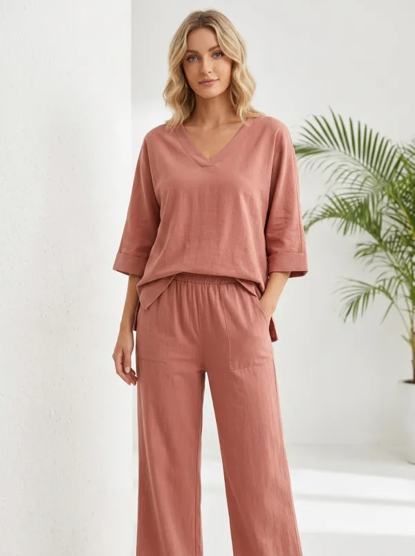Rolled-Sleeve Women's V-Neck Shirt