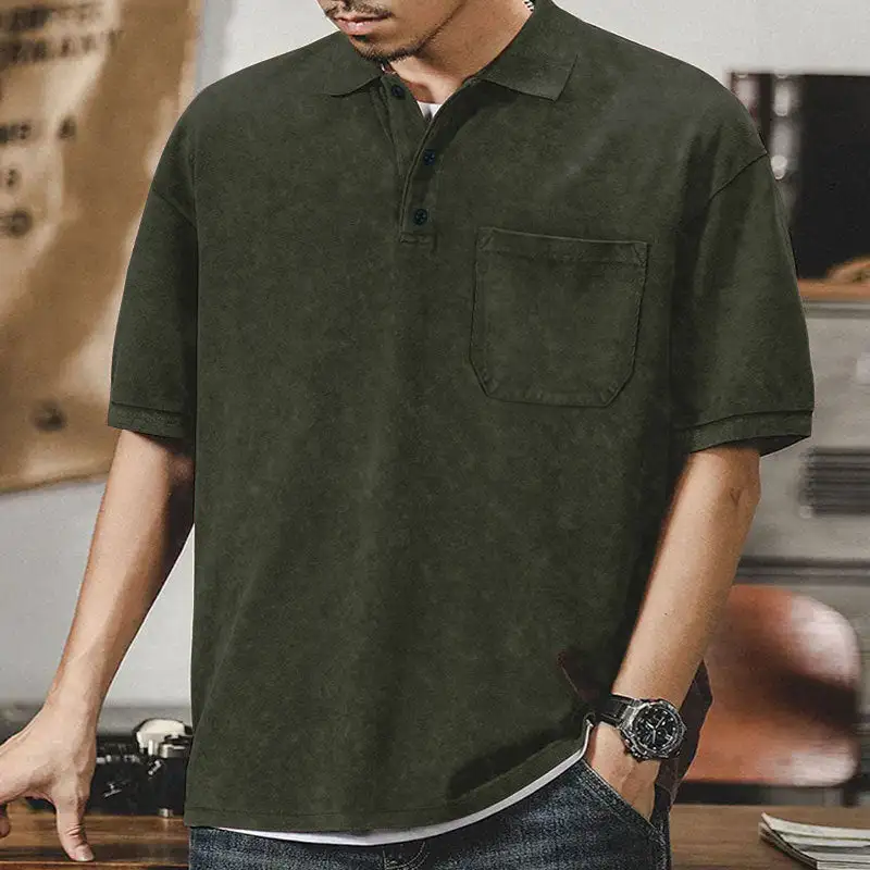 Button Placket Chest Pocket Cotton Polo Shirt