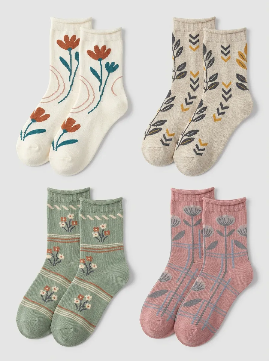 Women's Plaid Crew Socks Four Pair Set