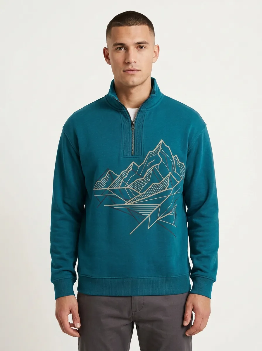 Men's Geometric Mountain Line Art Quarter Zip Sweatshirt