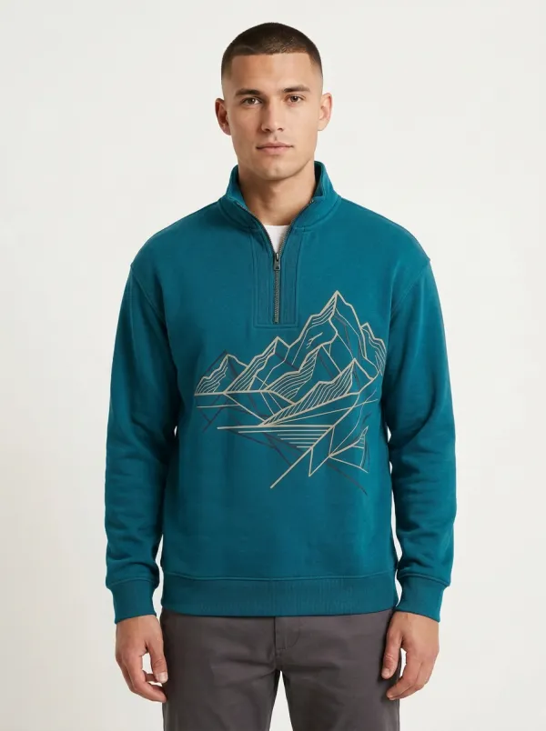 Men's Geometric Mountain Line Art Quarter Zip Sweatshirt