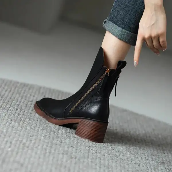 Zip Up Ankle Boots Block Heel Side Zipper Detail