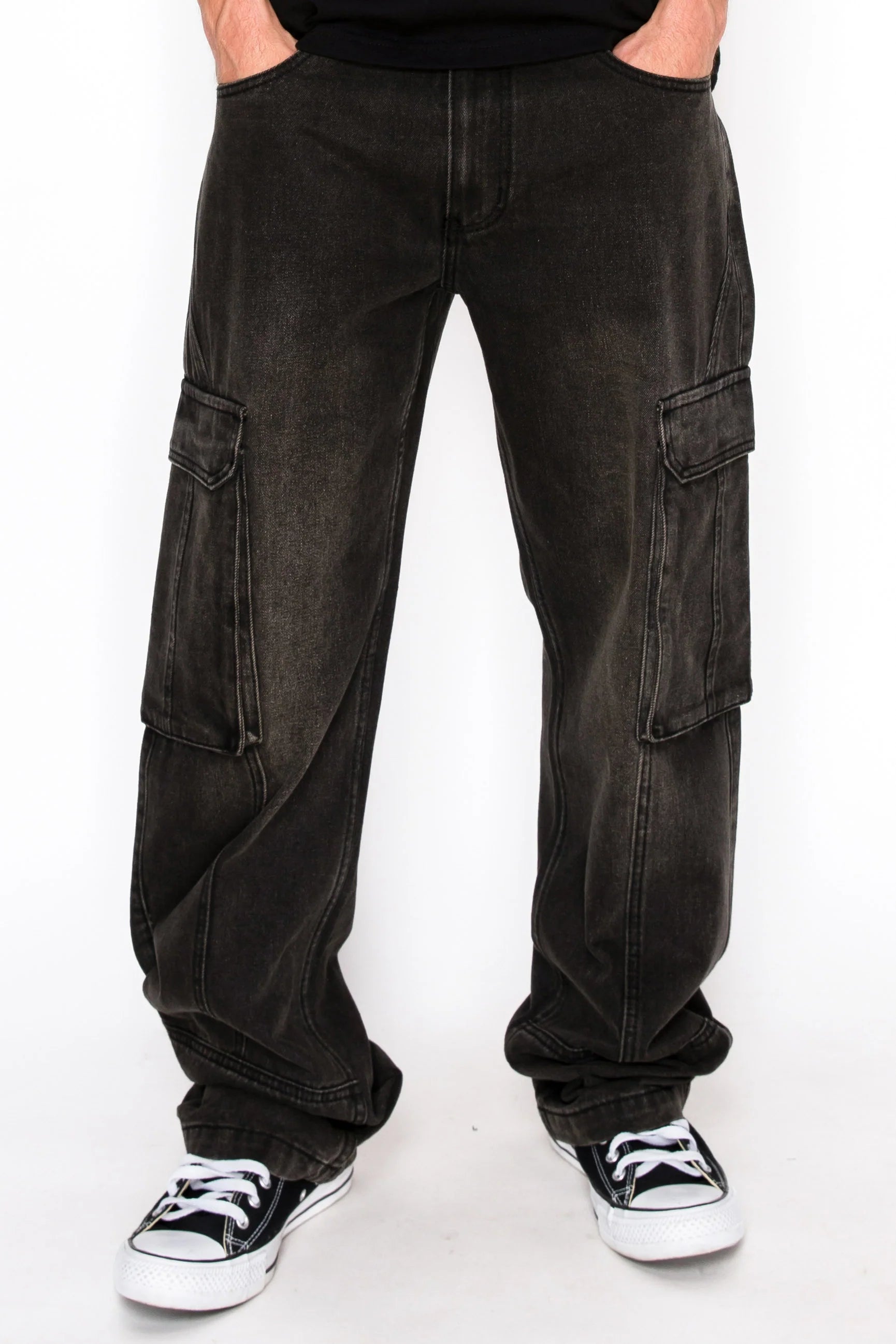 Men's Front Seam Baggy Fit Cargo Denim Jeans