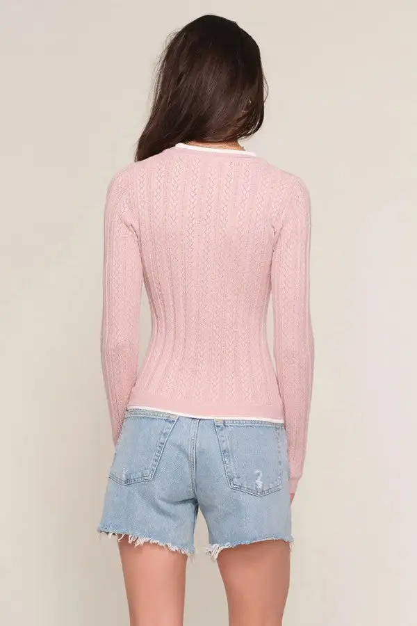 Pink V-Neck Button-Down Cardigan