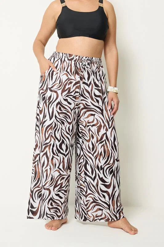 Natural Brown Zebra Print Wide Leg Trousers detail 1