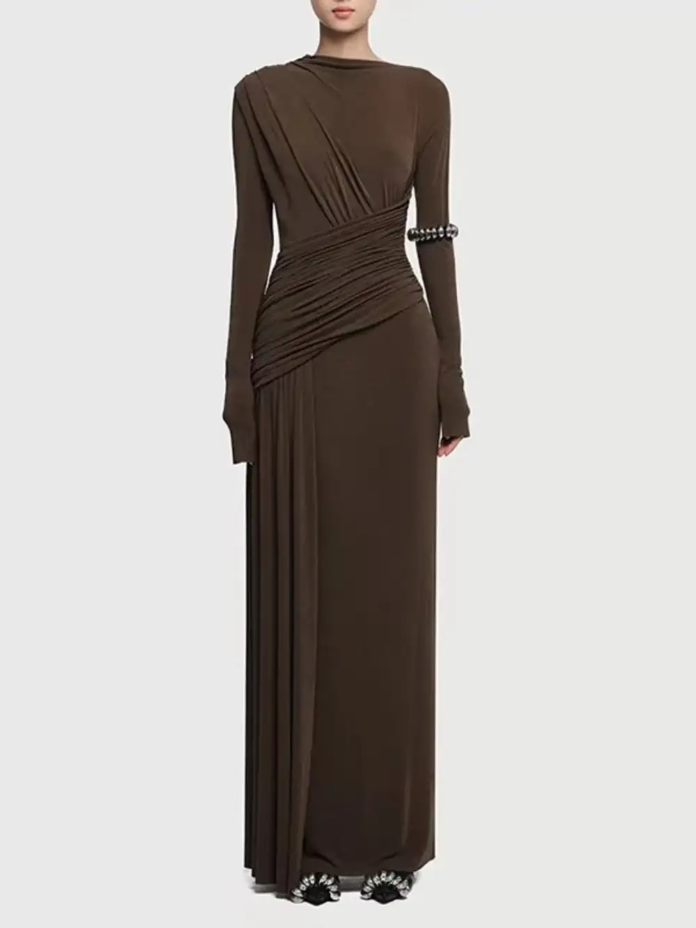 Drape Ruched Long Sleeve Maxi Dress