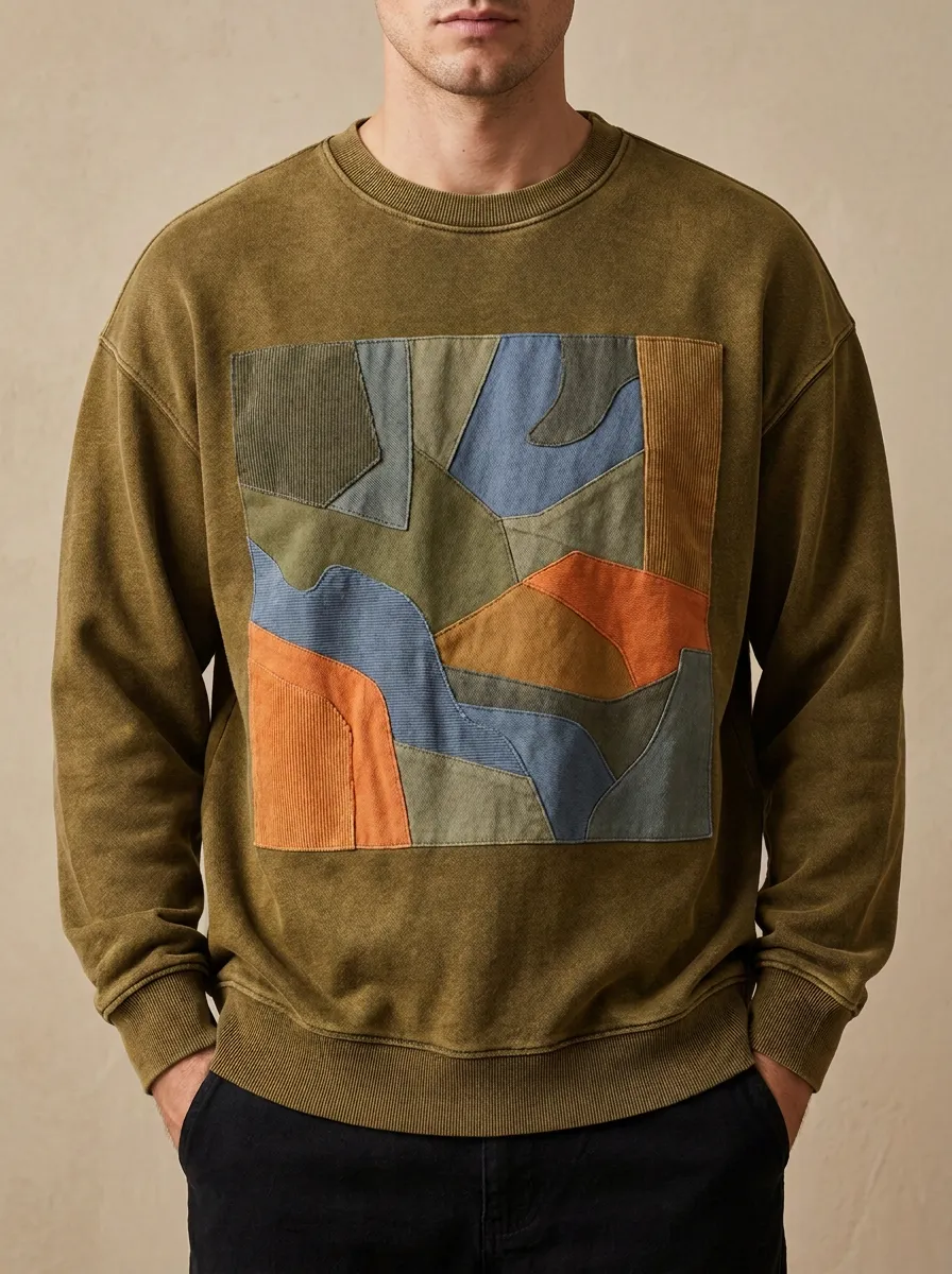 Vintage Patchwork Pattern Crewneck Sweatshirt