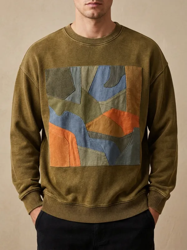 Vintage Patchwork Pattern Crewneck Sweatshirt