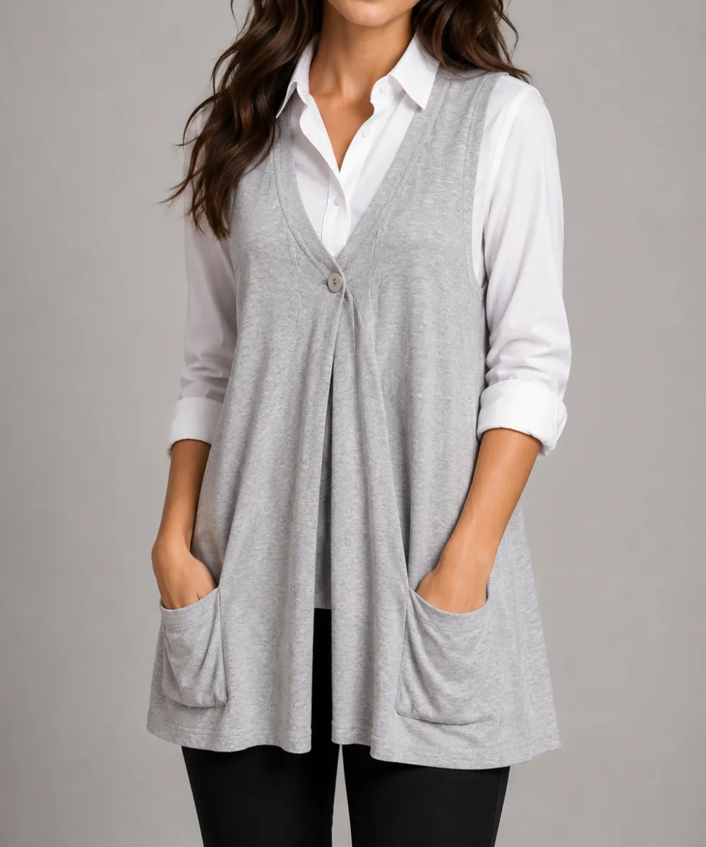 One Button Pocket Open Vest
