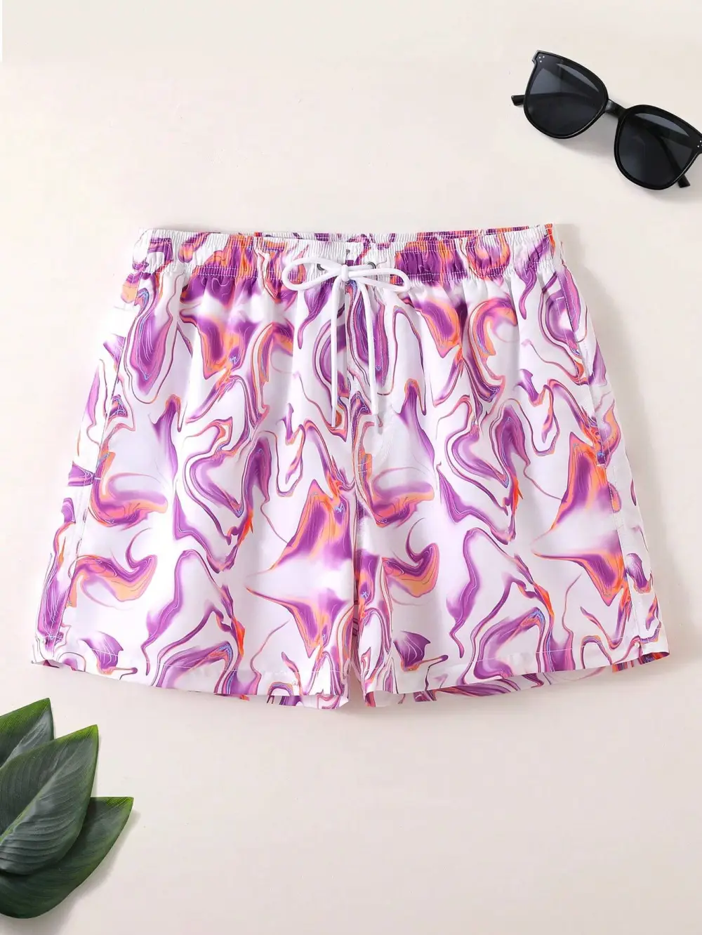 Men's Allover Print Drawstring Pocket Beach Shorts