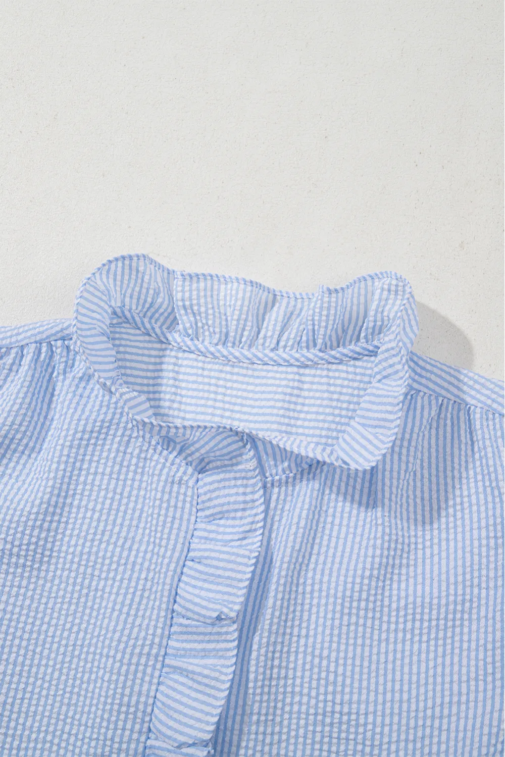 Beau Blue Striped Ruffle Short Sleeve Shirt
