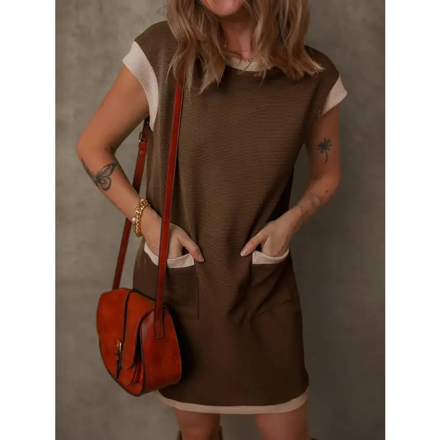 Round Neck Cap Sleeve Mini Dress