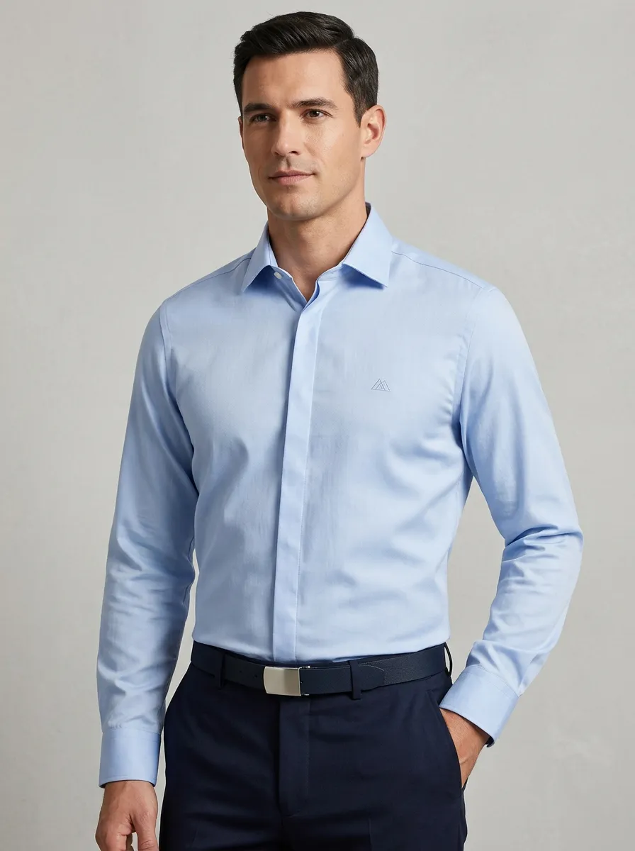 Men's Non-Iron Cotton  Logo Embroidered Long Sleeve Shirt