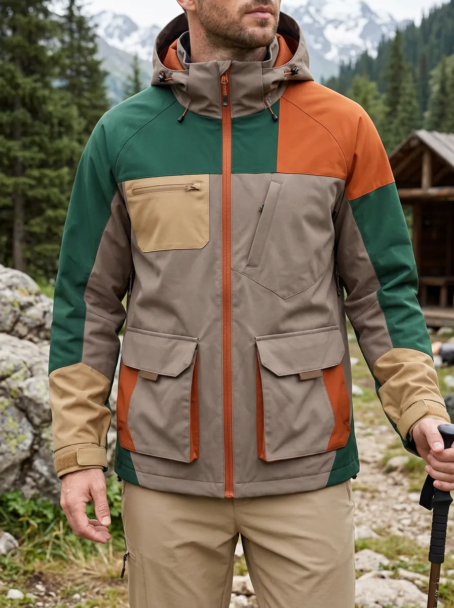 Men's Ridge Hiking Outdoor Colorblock Hooded Jacket