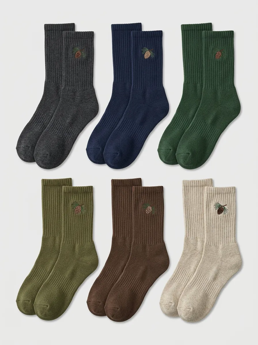 Men's 6-Pair Pinecone Embroidered Mid-Calf Sock Set