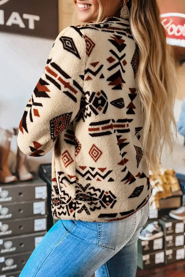 Zip Detail Western Inspired Zip Pullover Sweatshirt