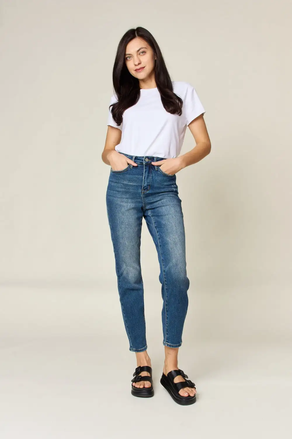 Textured High Waist Denim Jeans