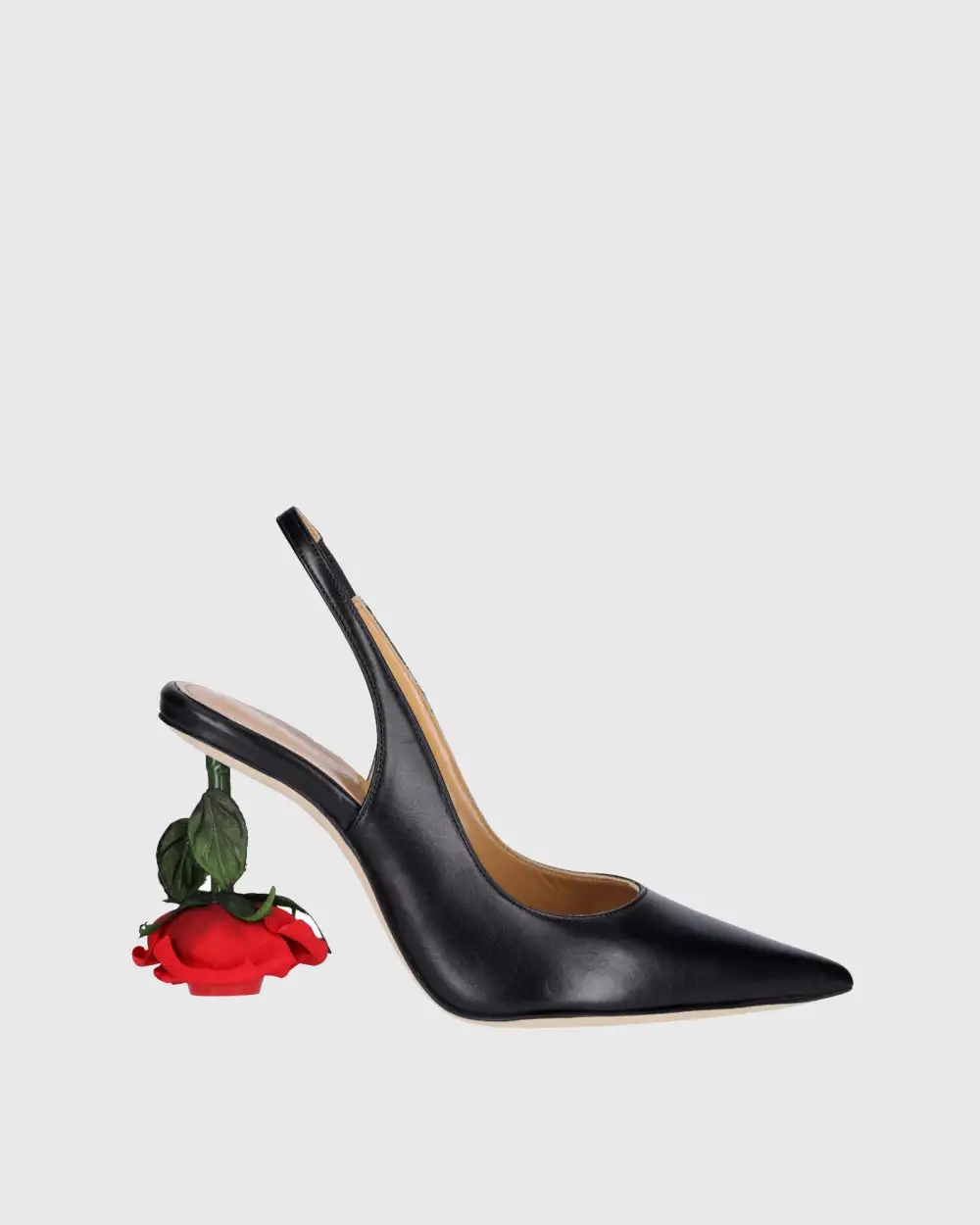 Flower Heel Leather Slingback Pumps