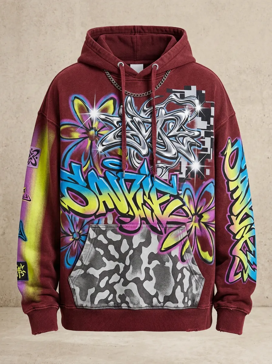 Unisex Streetwear Graffiti Flower Camo Graphic Hoodie